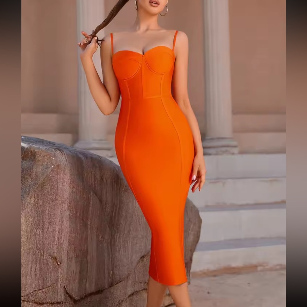 Elegant Orange Bodycon Dress